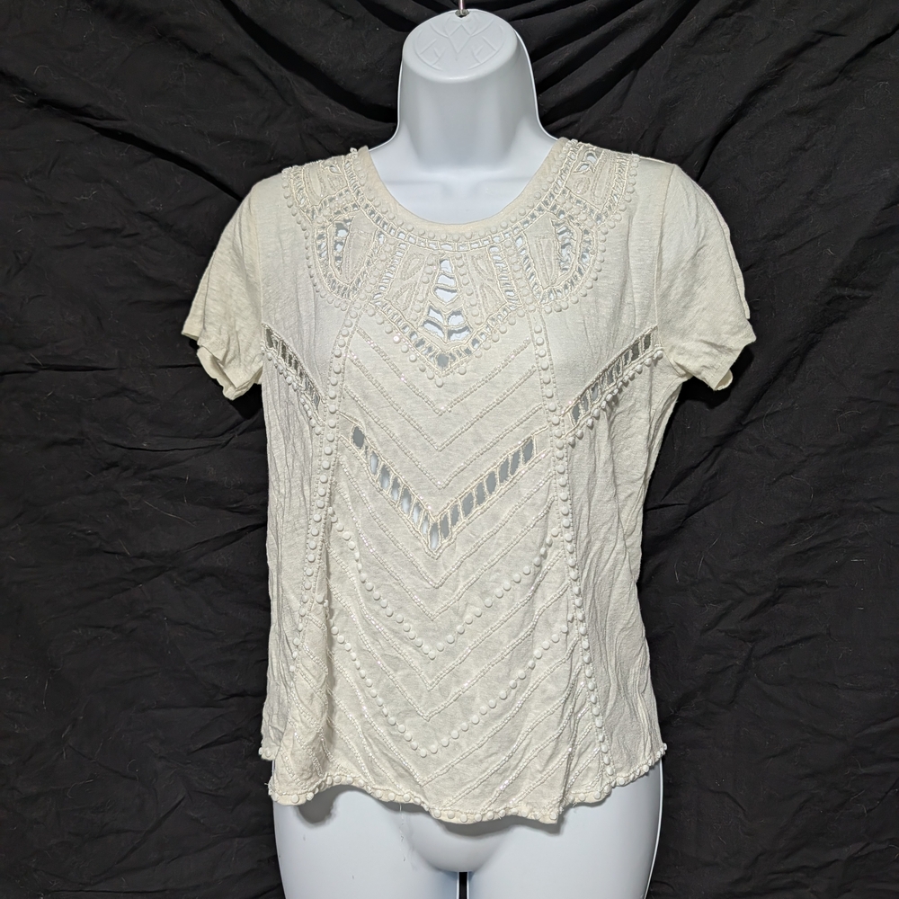 Alice And Olivia Women's Cream Embroidered Lace Accent Top